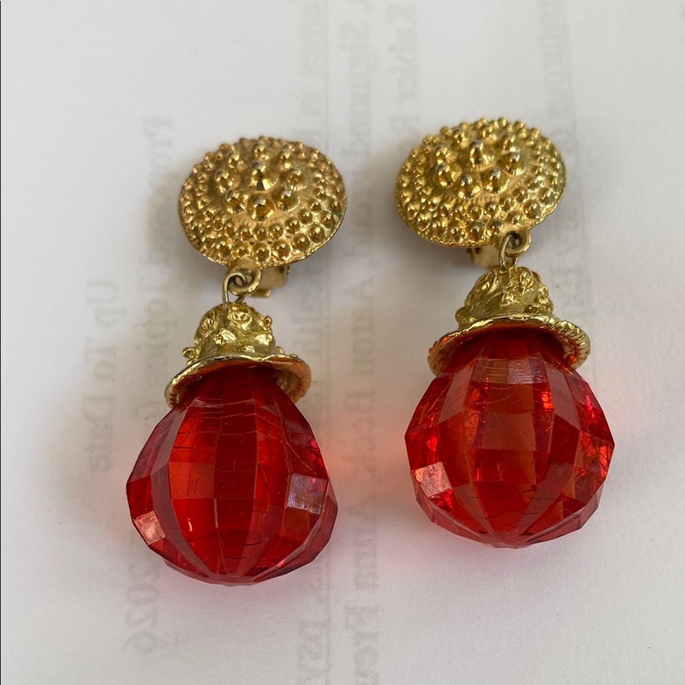 Elegant Gold and Red Statement Earrings